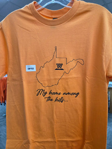 WV outline w/Wesleyan logo T-shirt