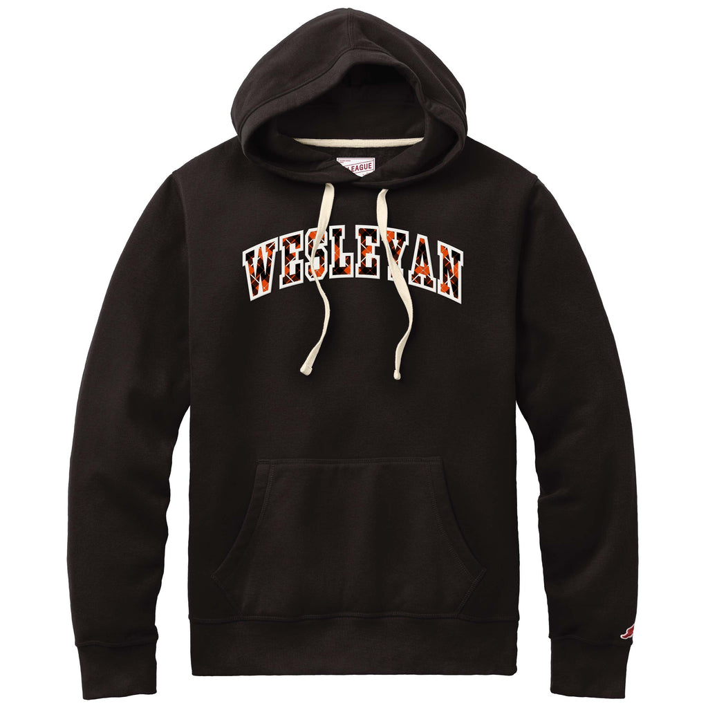 League Orange and Black Plaid Wesleyan hoodie